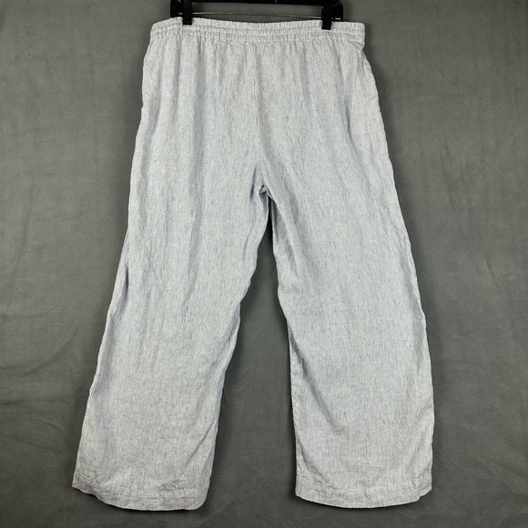 Chico's Pants Women Size 2P/US 12 Petite Linen White Blue Stripe TINY FLAW - Picture 2 of 9